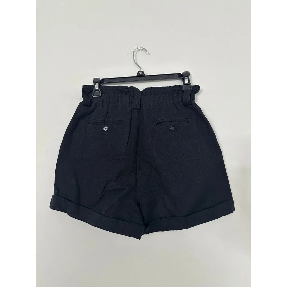 Apiece Apart Black Linen Organic Cotton Paperbag High‎ Waist Shorts XS